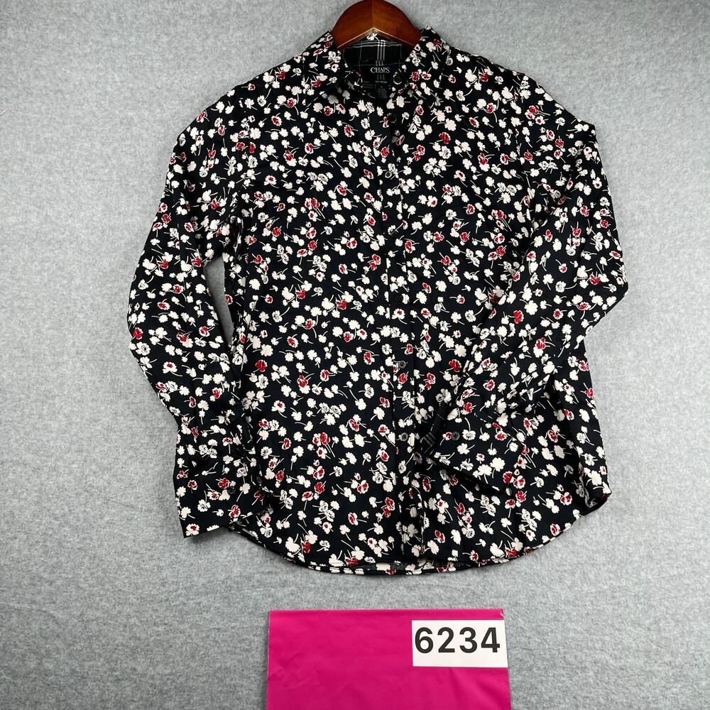Womens Chaps No Iron Floral Print Shirt Long Sleeve Button Down Casual Medium